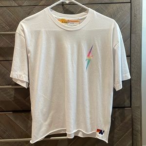 Aviator Nation white t shirt with neon bolt